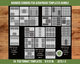 Photo Collage 12x12 Scrapbook Templates PSD Bundle | Rounded Corner Digital Scrapbooking Pocket Style Layout Templates | Digital Download