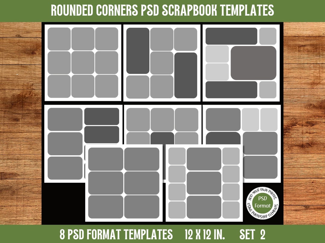 Ex Rounded Templates A Photo Collage 12x12 Scrapbook Templates PSD Set 2 | Rounded Corner ...