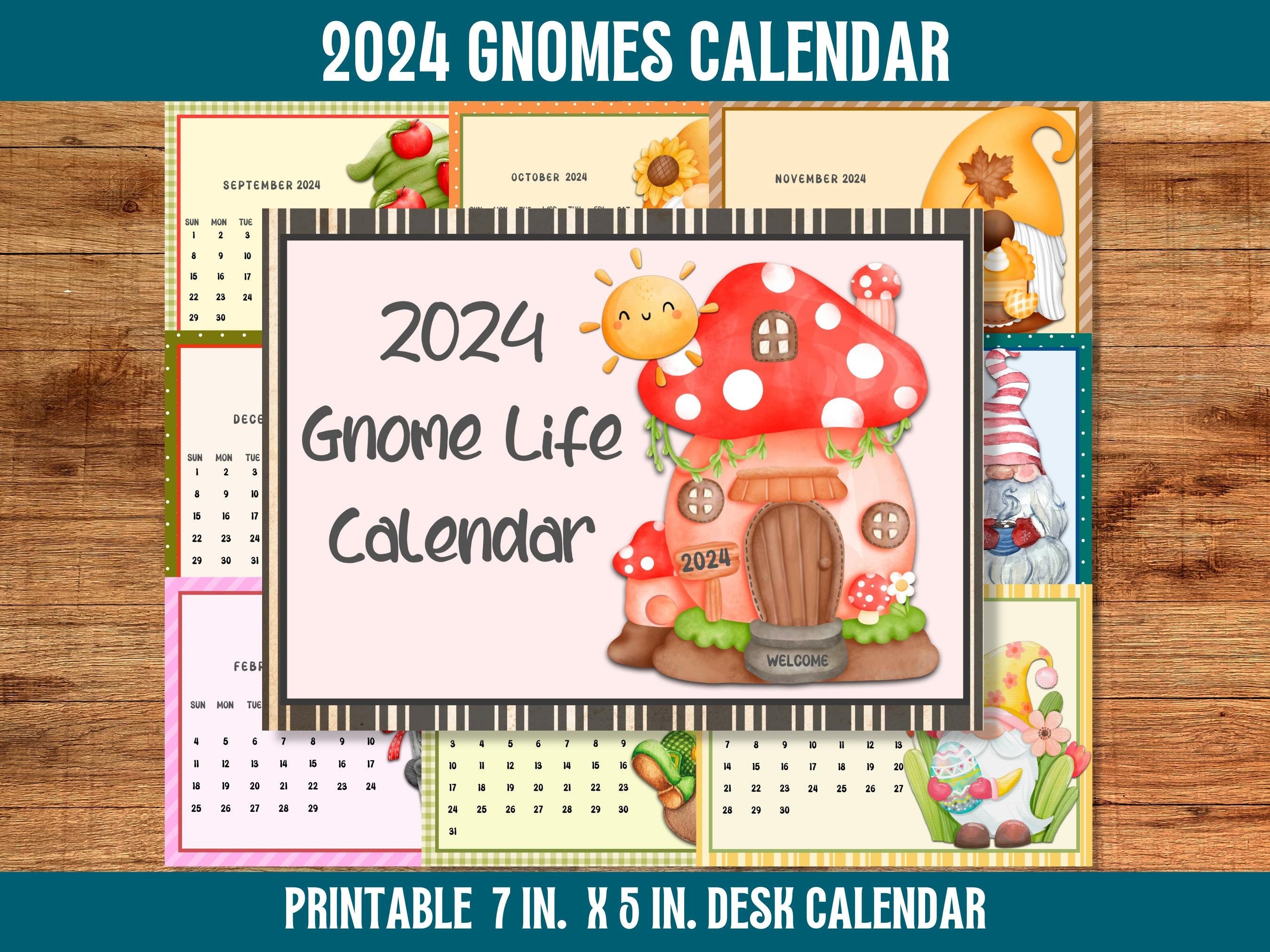 2024 Printable Gnome Life Monthly Desk Calendar Cute Etsy