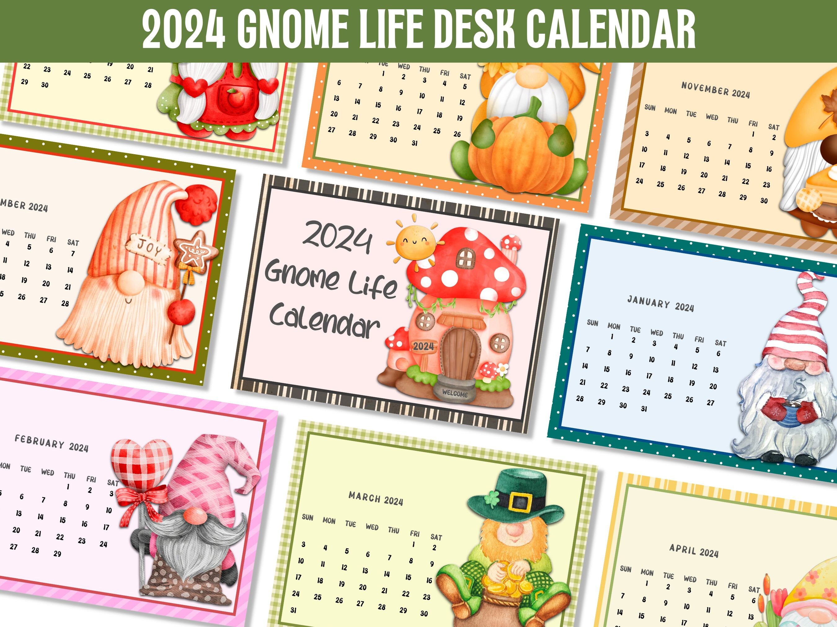2024 Printable Gnome Calendar Gnome Desk Calendar Desk or Etsy UK