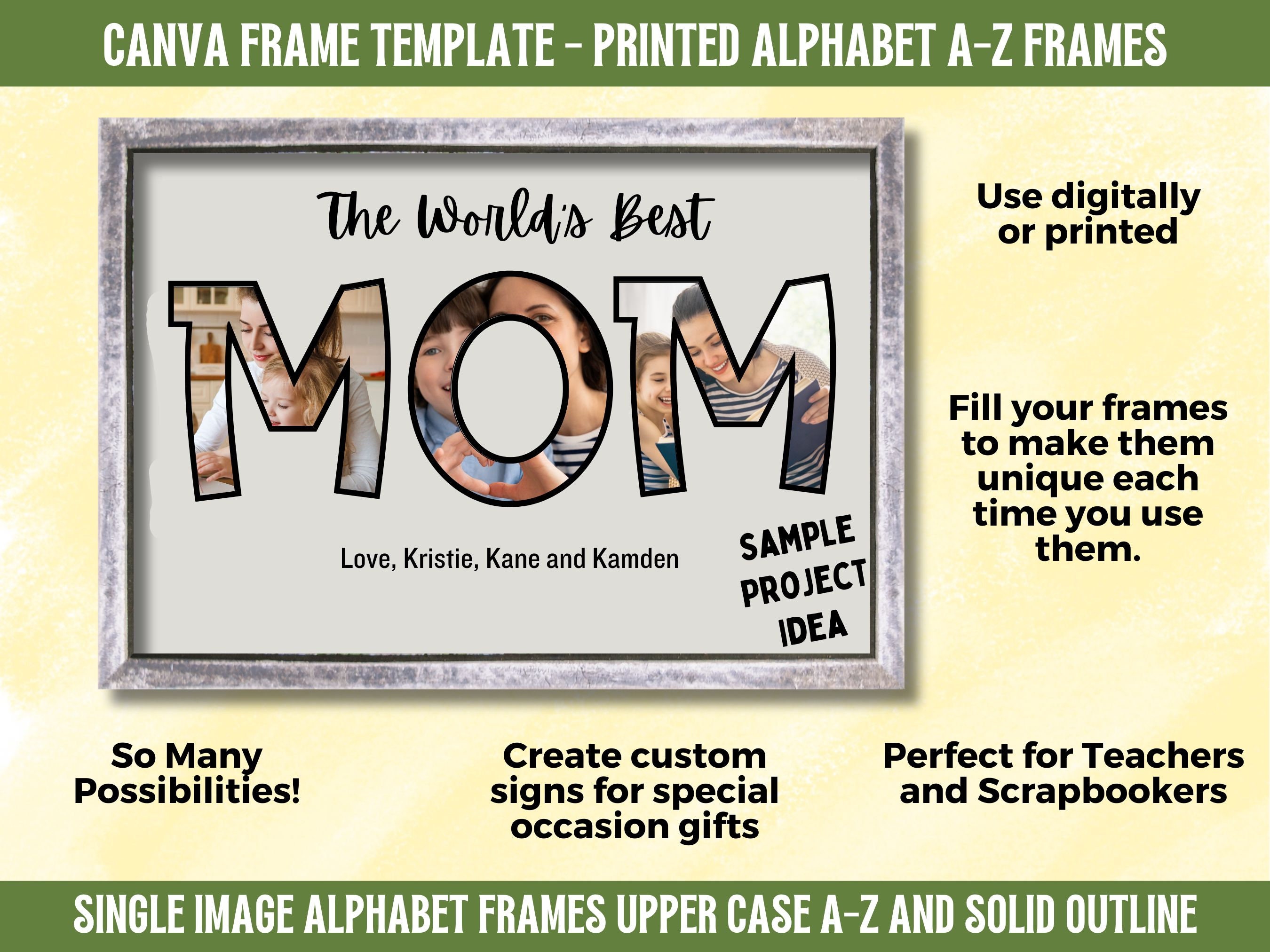 Canva Frame Alphabet Template A-Z | Upper Case Printed Font Fillable ...