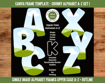 Canva Frame Alphabet Template A-Z | Upper Case Chunky Font Fillable Alpha Frame Set 1 | Digital Download