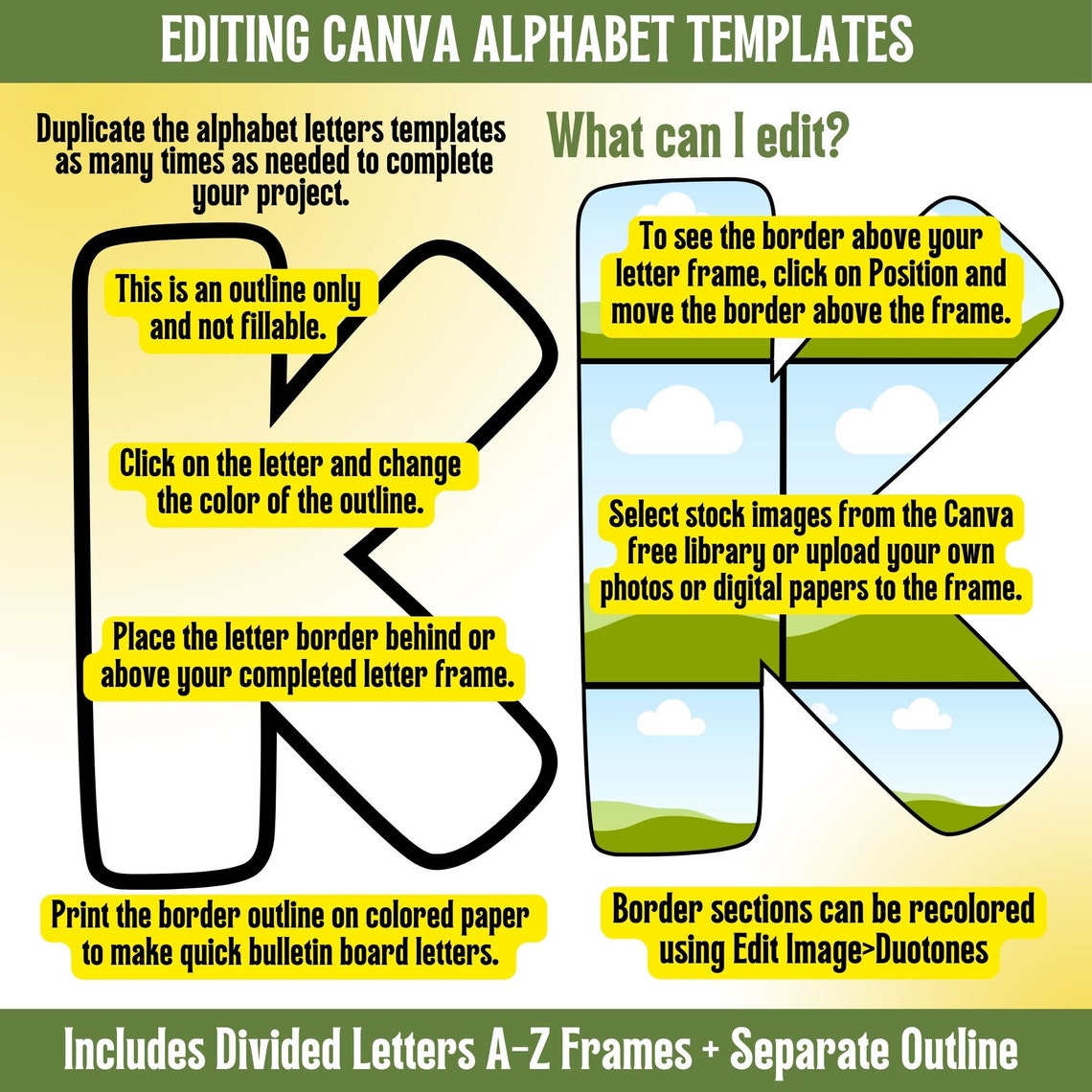 Canva Frame Divided Alphabet Template A-Z Upper Case Chunky Font ...