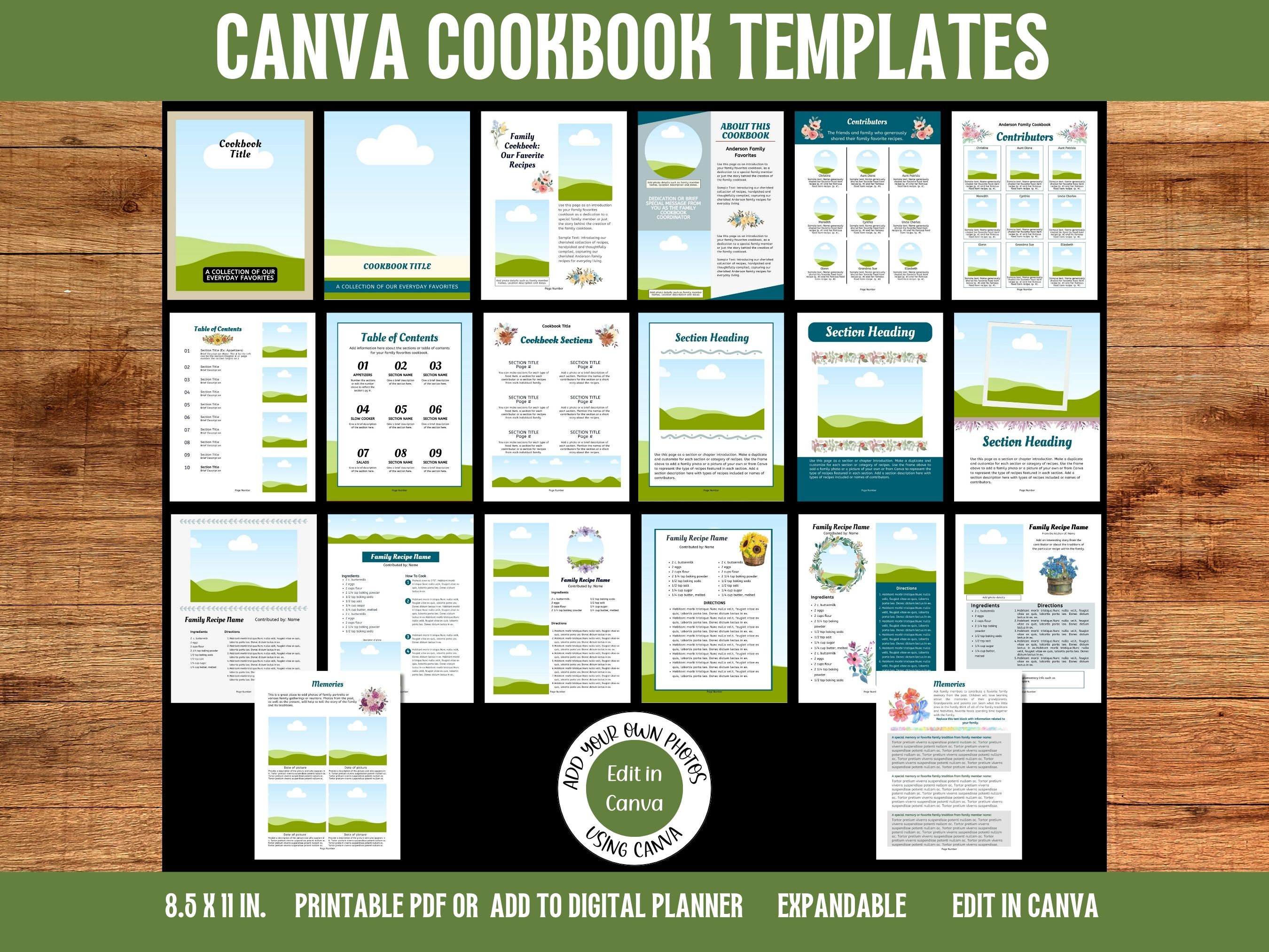 Canva Cookbook Template: Family Recipe Book Fully Editable (digital PDF ...