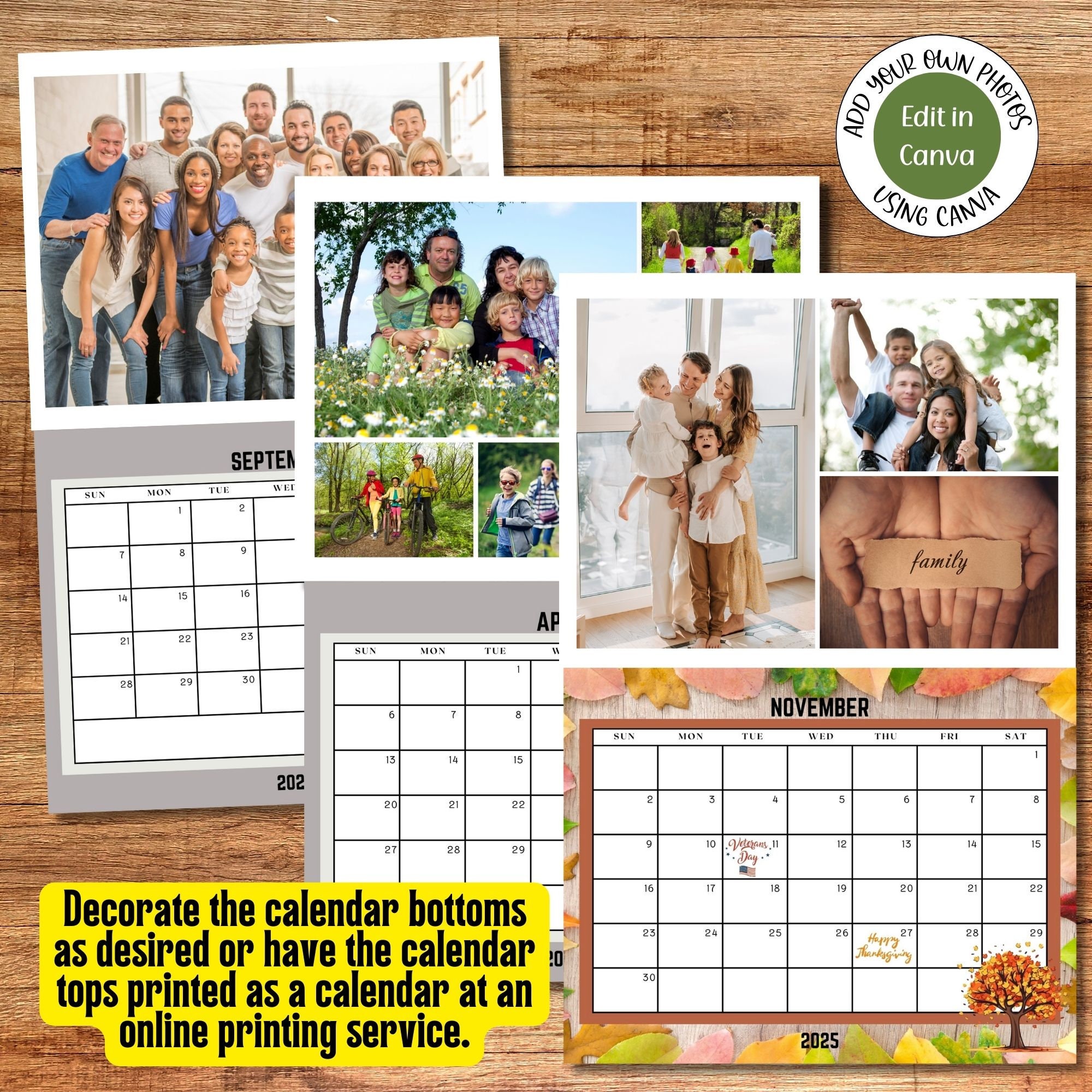 2025 Photo Wall Calendar Collage Template for Canva Custom Wall Calendar Printable Family Gift