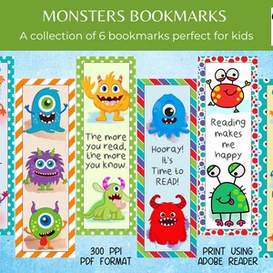 Monster Bookmark Kids Printable Bookmarks Christmas Gift for - Etsy