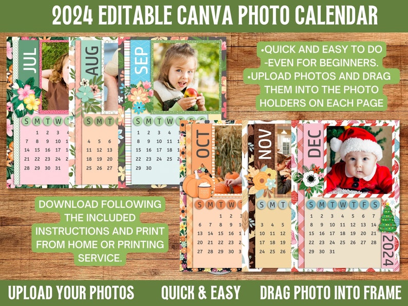 2024 Photo Calendar Template, Edit With Canva Template, Printable Desk