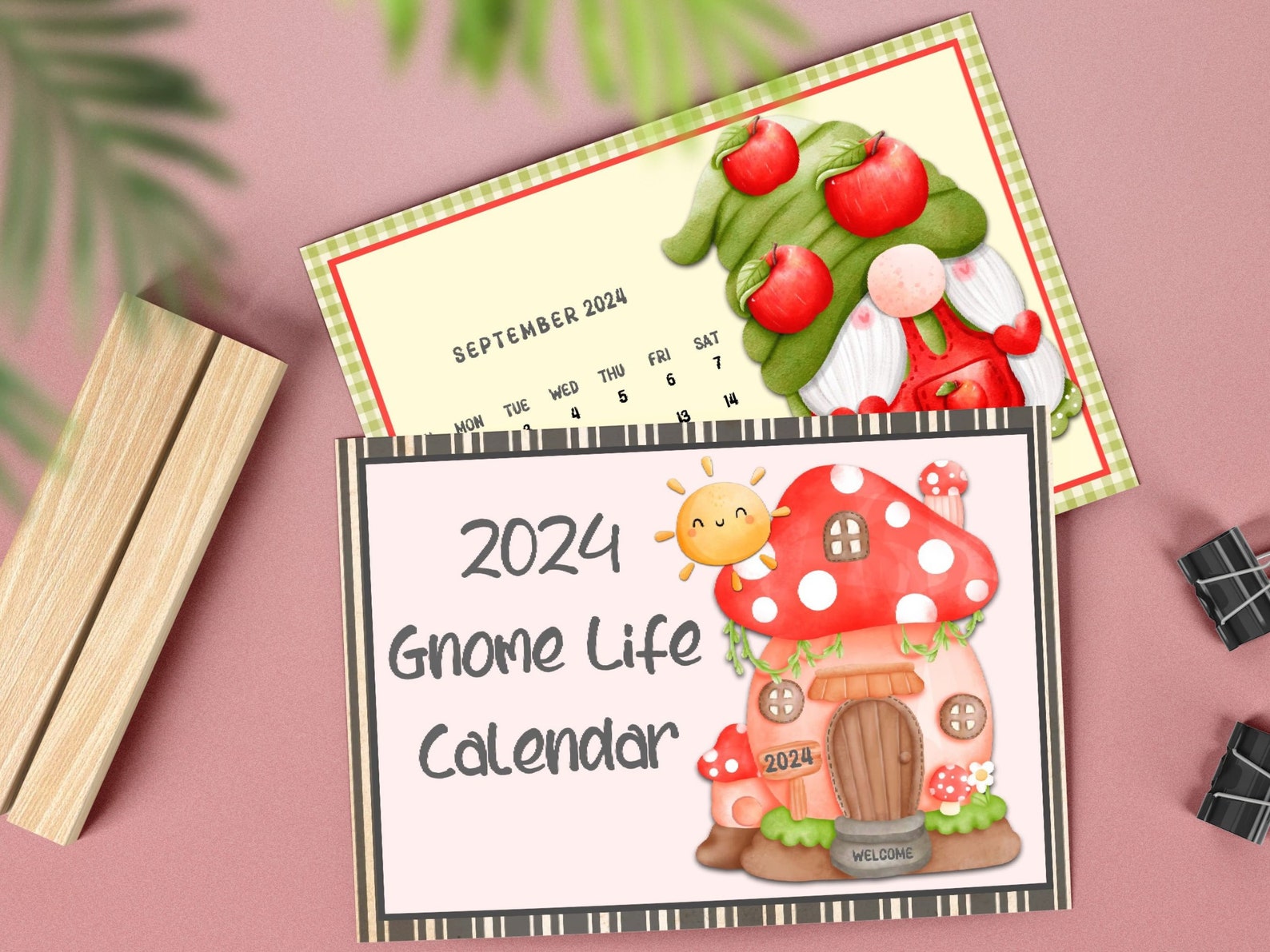 2024 Printable Gnome Life Monthly Desk Calendar, Cute Whimsical