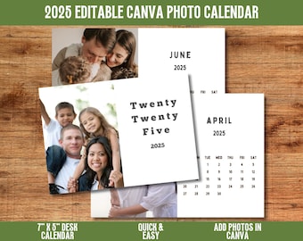 2025 Photo Calendar Canva Templates | Custom Photo Desk Calendar Printable | Digital Download