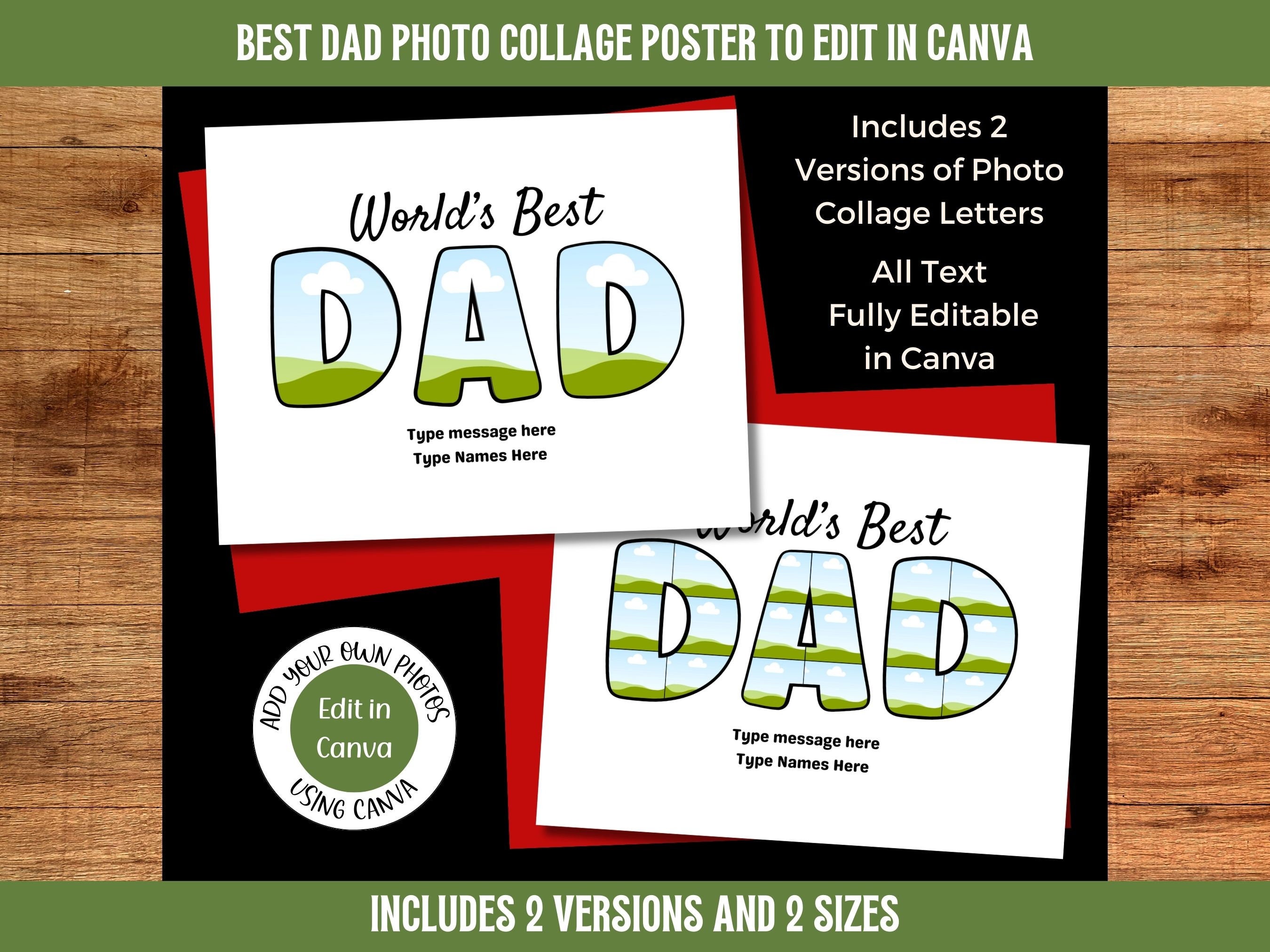 Dad Photo Collage Canva Frame Template | Printable Dad Poster With ...