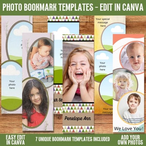 写真ブックマーク テンプレート、DIY 印刷可能なブックマーク、Canva で編集、読者へのギフト、祖父母へのギフト、独自の写真の追加、写真ブックマーク