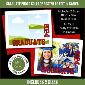 de cadre photo pour collage photo de fin d'études supérieures | Poster photo imprimable de remise des diplômes à éditer sur Canva | Téléchargement numérique