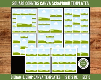Photo Collage 12x12 Canva Scrapbook Templates Set 3 | Square Corner Digital Scrapbooking Pocket Style Layout Templates | Digital Download