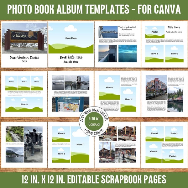 Photo Book 12x12 Scrapbook Canva Templates | Digital Photo Album Canva Scrapbooking Templates | Digital Download