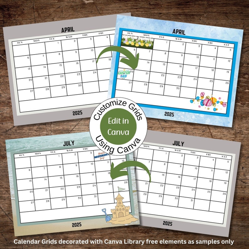2025 Wall Calendar Grids Canva Templates Set 2 Fully Editable 12 Months