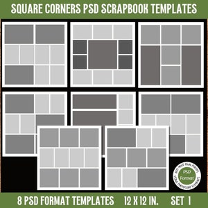 Fotocollage 12 x 12 plakboeksjablonen PSD-set 1 | Sjablonen voor lay-out in zakstijl met vierkante hoek | Digitale download