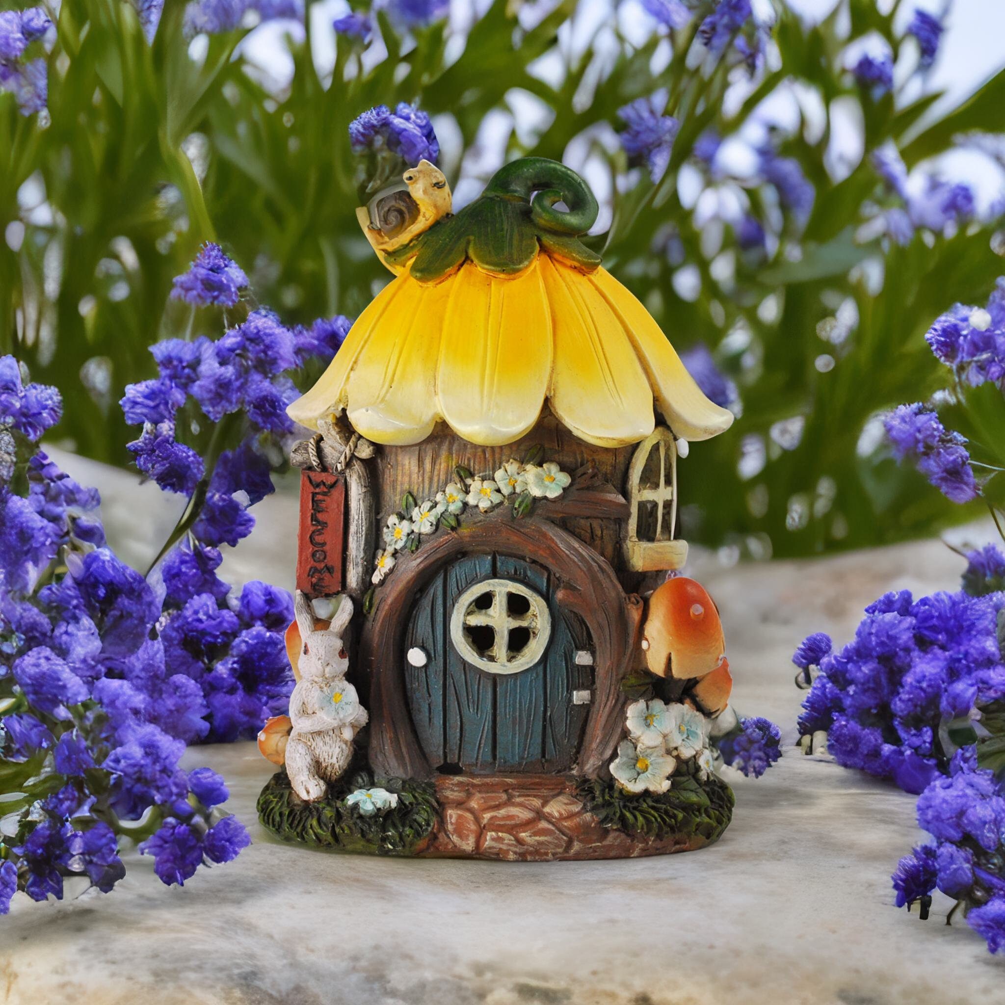 Solar Garden Ornament Fairy House Pixie Hobbit Decor Dragonfly Tree House  Home