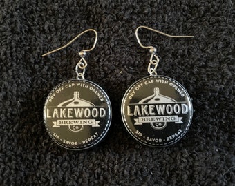 Recycled Lakewood Brewing Beer Bottle Cap Earrings FREE SHIPPING!