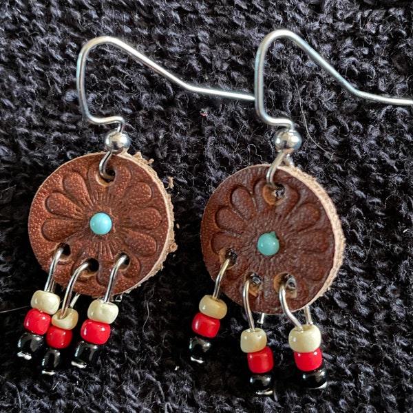 Leather Dreamcatcher Southwestern Beaded Earrings FREE SHIPPING!