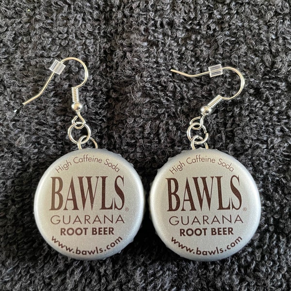 Recycled Bawls Root Beer Soda Bottle Cap Earrings FREE SHIPPING!