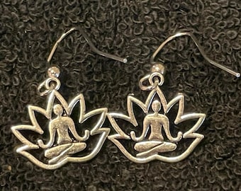 Silver Yoga Lotus Flower Earrings