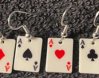 Ace Playing Cards Earrings Poker Night! Four Suits