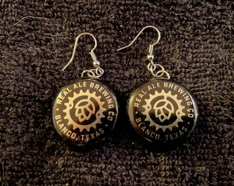 Recycled Texas Real Ale Beer Bottle Cap Earrings FREE SHIPPING!