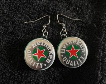 Recycled Heineken Beer Bottle Cap Earrings