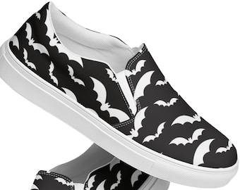 Women's Shoes, Bats Lover Gift, Women’s slip-on canvas shoes, Spooky Sneakers, Cute Halloween Shoes, Bat Shoes, Bat Shoes, Goth Shoes, Bats