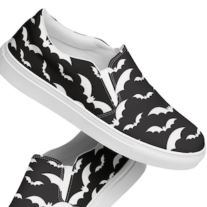 Women's Shoes, Bats Lover Gift, Women’s slip-on canvas shoes, Spooky Sneakers, Cute Halloween Shoes, Bat Shoes, Bat Shoes, Goth Shoes, Bats