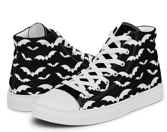 Bat Lovers Women’s high top canvas shoes, Spooky Sneakers, Cute Bat Shoes, Bat Sneakers, High-top Halloween Shoes, Bat Lover shoes