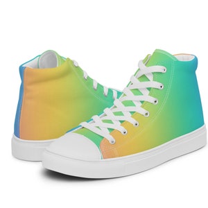 Rainbow Women’s high top canvas shoes, Gradient design shoes, Unique High-Tops Shoes, Cool Colorful Shoes, Shoes for Gifts, Hi-top sneakers