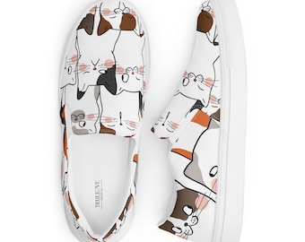 Tênis Slip-On de Lona com Estampa de Gato para Mulheres | Calçado com Estampa de Gatos por Toda a Peça