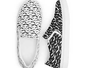 Fledermaus Print Slip-On Canvas Schuhe, Gruselige Halloween Sneakers, Alternative Farben