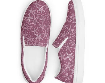 Starfish Print Slip-On Canvas Shoes, Coastal Beach Summer Vacation Footwear