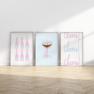 Espresso Martini Coastal Pink and Blue Trendy Bar Cart Wall Decor do pobrania w wersji cyfrowej