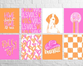 Trendy Orange and Pink Checkered Dorm Decor Prints for Digital Download