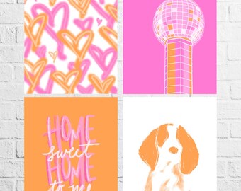 Orange and Pink Trendy Cute Dorm Decor Prints for Digital Download