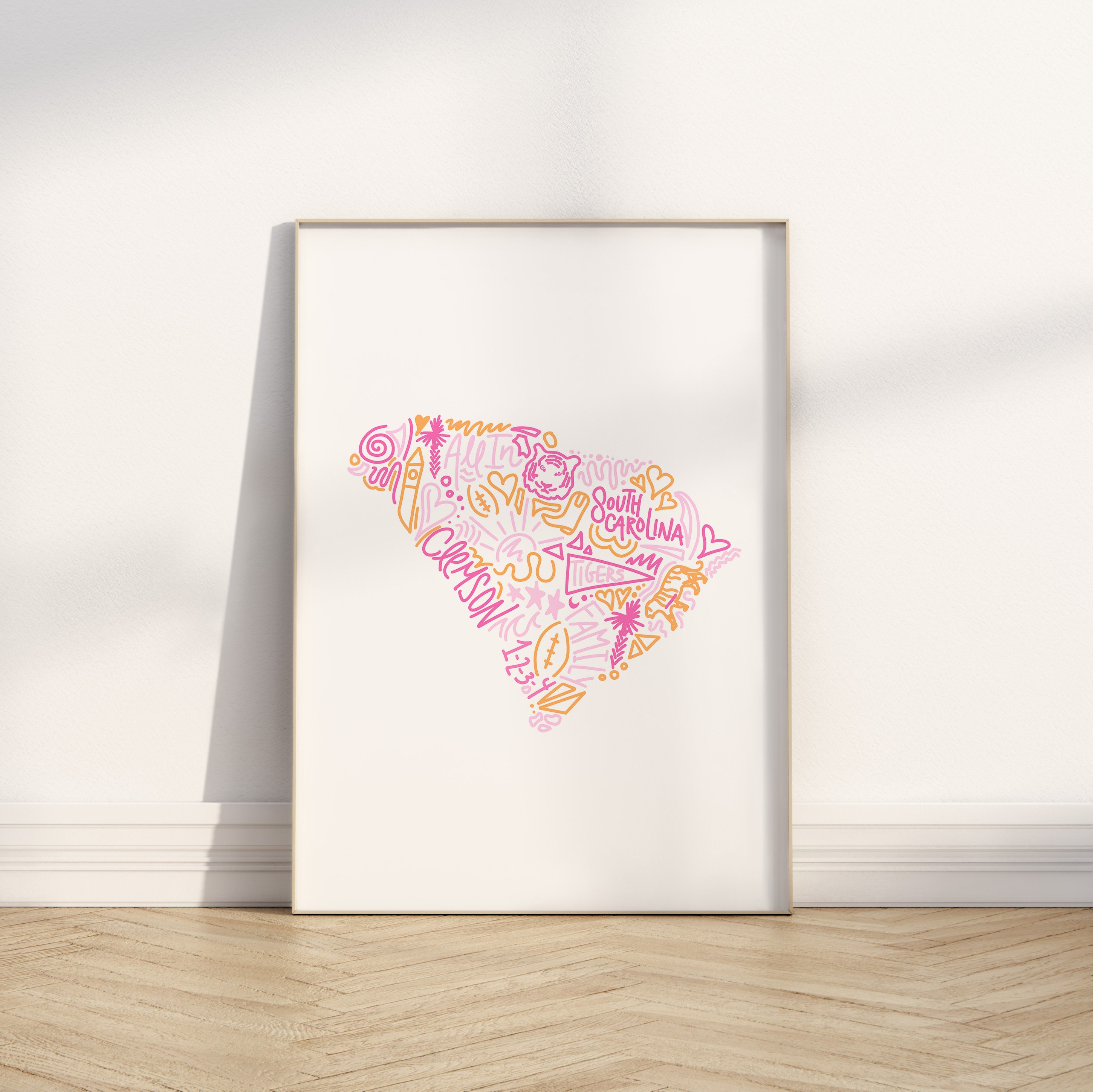 South Carolina Dorm Decor Art Pink and Orange for DIGITAL DOWNLOAD