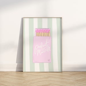 Impresión única Perfect Match rosa y verde Matchbox Trendy Bar Cart Impresión de pared para descarga digital