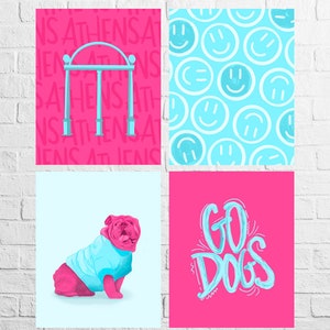 Pink and Blue Bulldogs College Decor Poster Prints for Digital Download