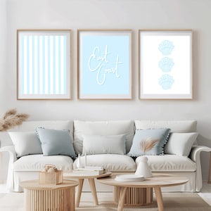 East Coast Shell & Pinstripe Trendy Wall Prints Coastal Dorm Decor for Digital Download