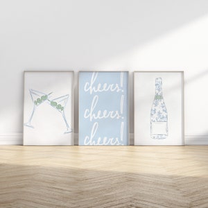 Blue Floral Coquette Coastal Grandma Wall and Bar Cart Decor for Digital Download