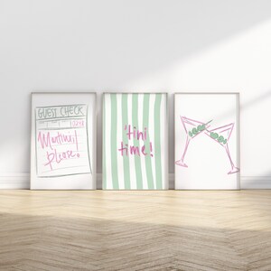 Tini Time Martini Glass Guest Check Trendy Bar Cart Wall Prints for Digital Download