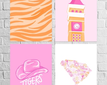 Trendy Tigers Orange and Pink Dorm Decor Prints for Digital Download