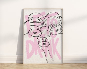 Let's Drink Pink Watercolor Bar Cart Decor Print | Cute Pink Drink Cheers Poster for Digital Download ONLY