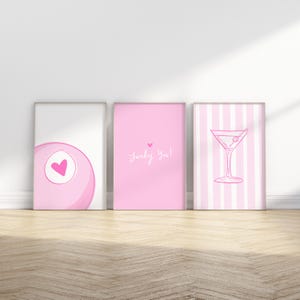 Pink Lucky You! Trendy Martini Glass Bar Cart Prints for Dorm Apartment Decor | Digital Download Only