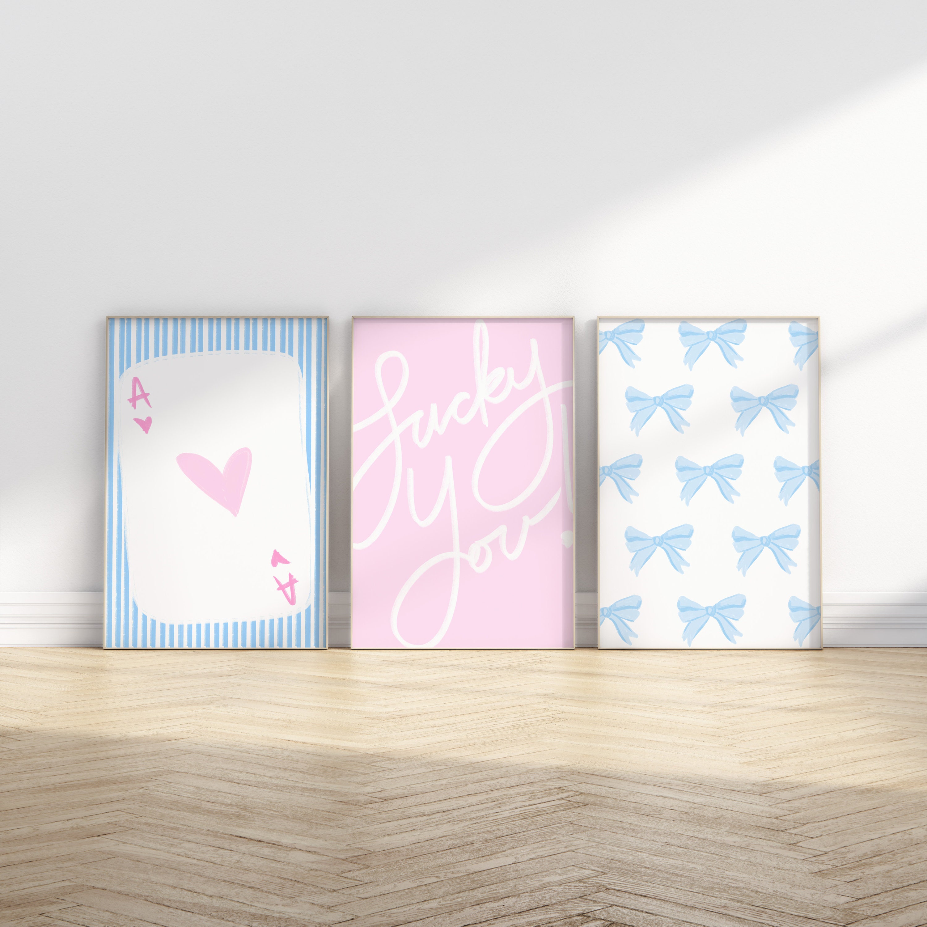 Lucky You Pink and Blue Trendy and Aesthetic Coquette Room Dorm Wall Decor for Digital Download