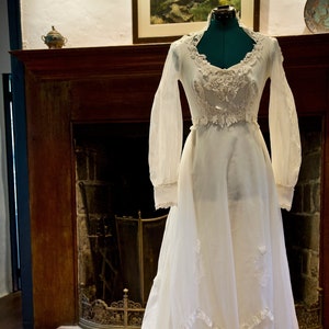 Vintage Early 1980s Edwardian Style Wedding Dress with Tiered Train