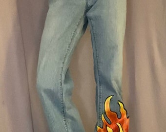 jeans with fire flames